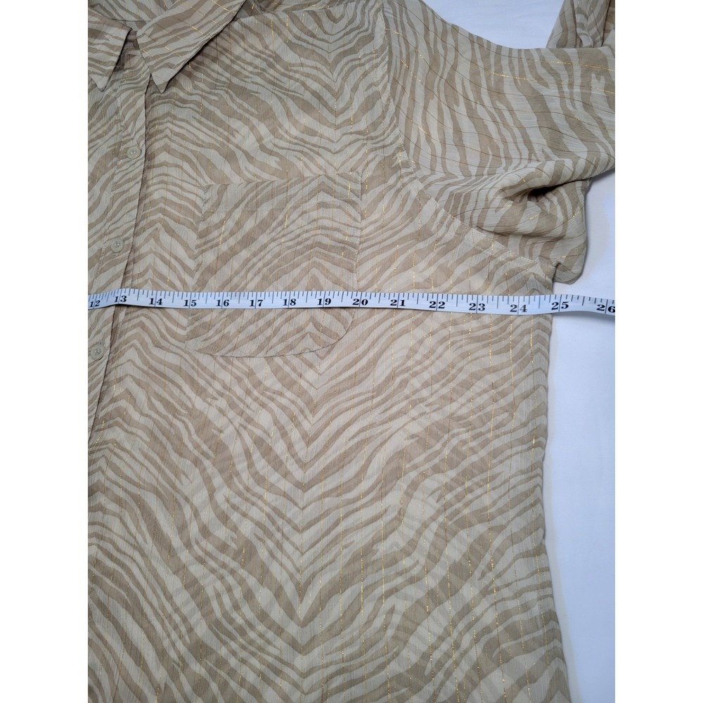 Chico's Women's Blouse Gold Accent Stripes Sheer Lightweight Tan Shirt Sz 3 - Picture 9 of 14